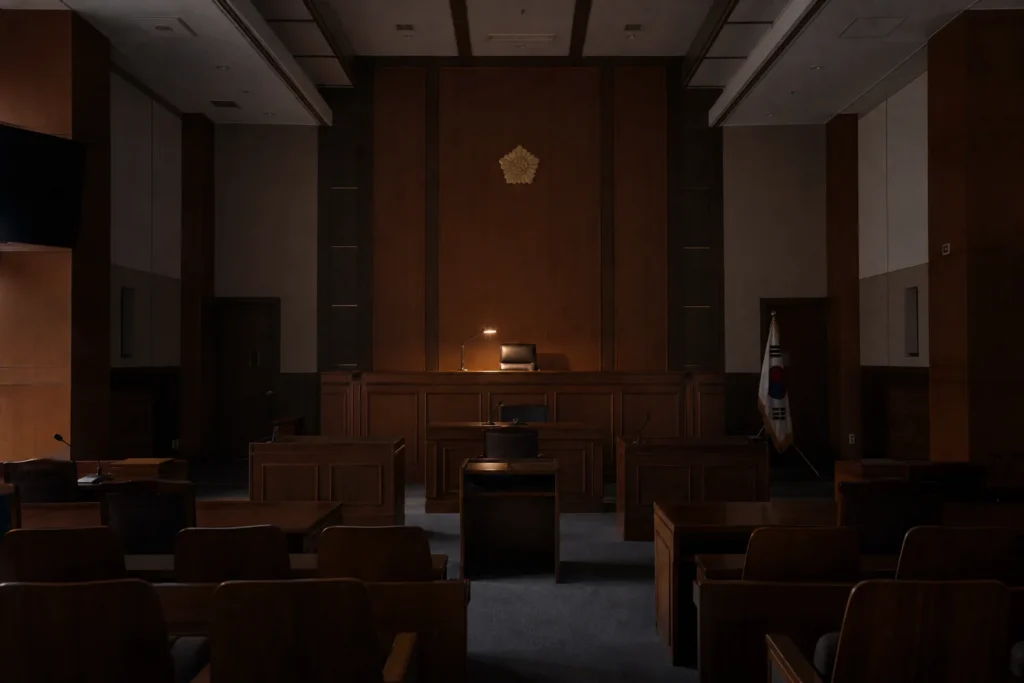 Empty courtroom at night