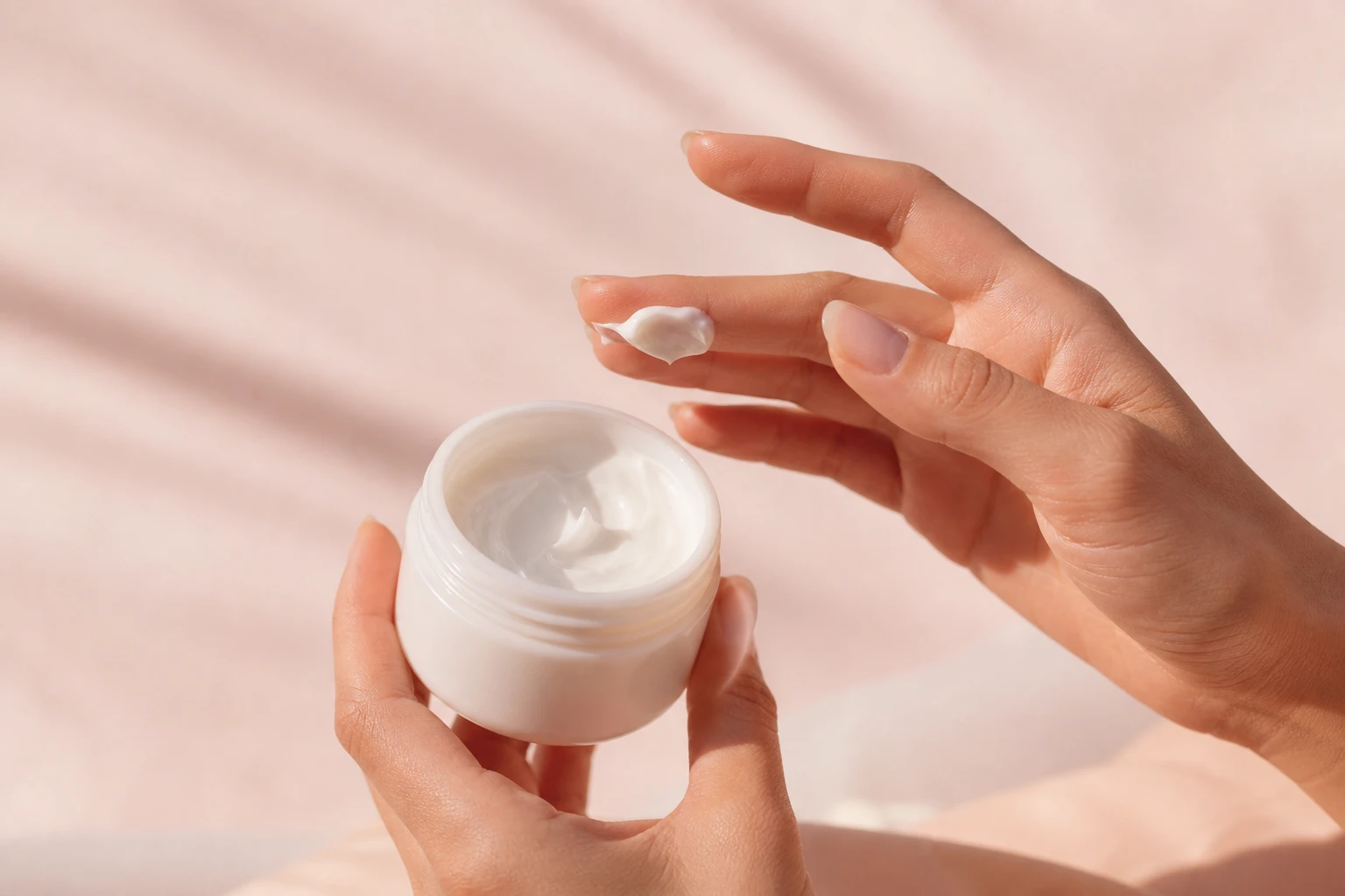 Applying cream in evening light